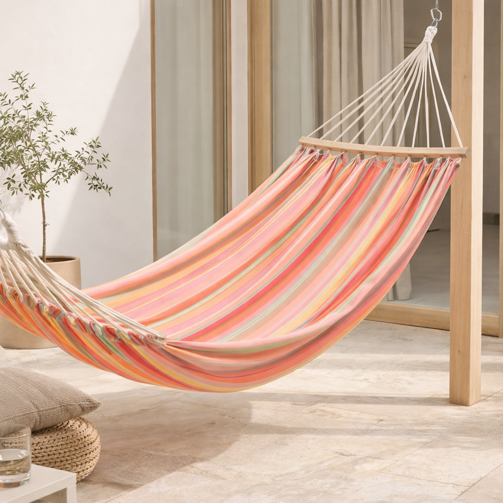 J-Line Hamac Rayures Coton/Polyester Rose+Mélange en situation