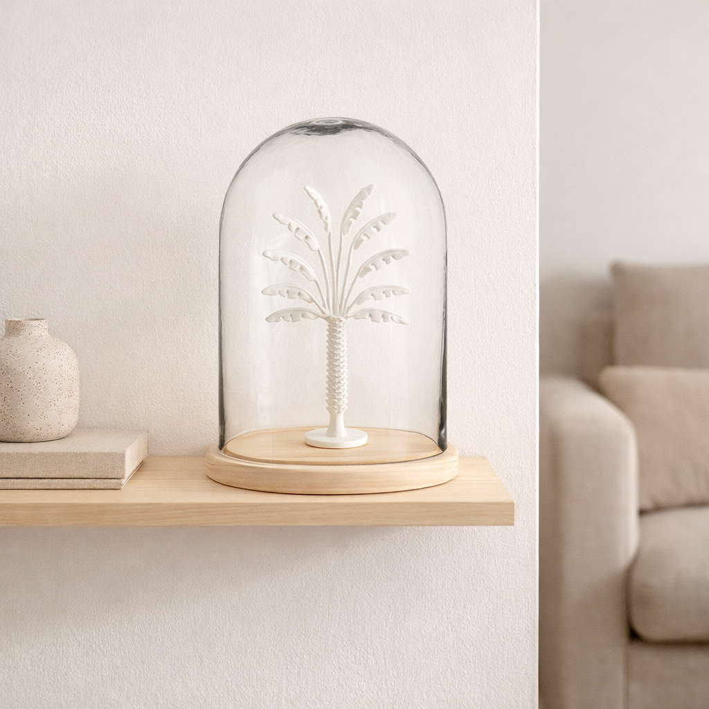 J -line Decoration Stolp Palm Tree - Glass / Metal - White / Naturel - Large en situation