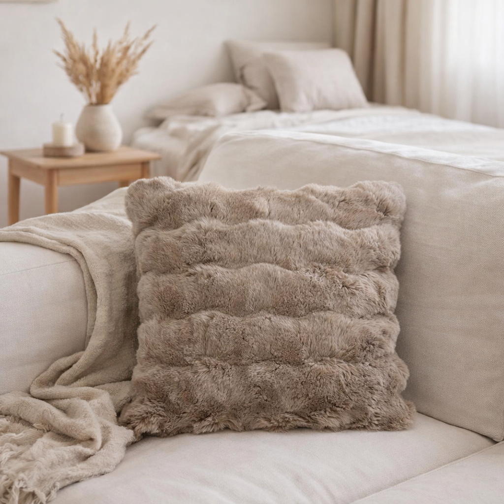 J-Line Kussen Wave Polyester Taupe en situation