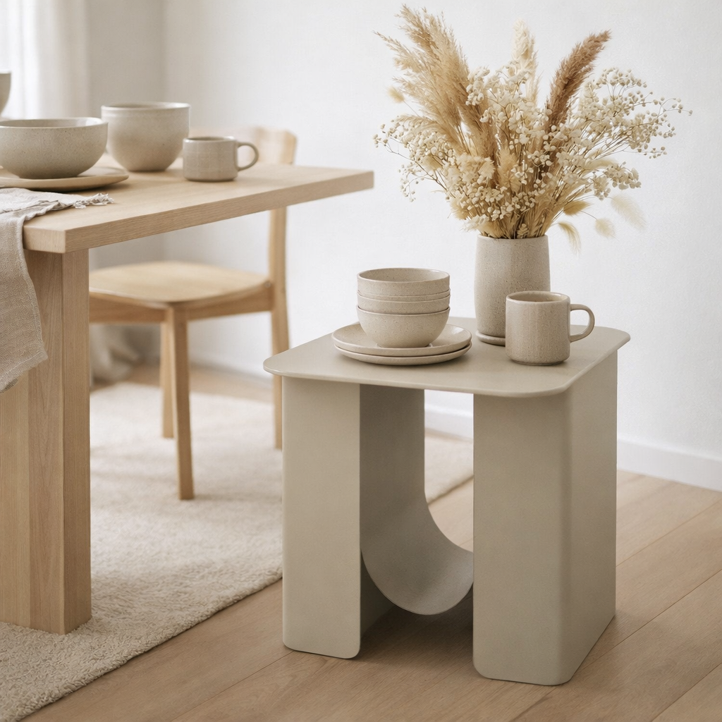 J-Line Table d'Appoint Carrée Métal Beige en situation