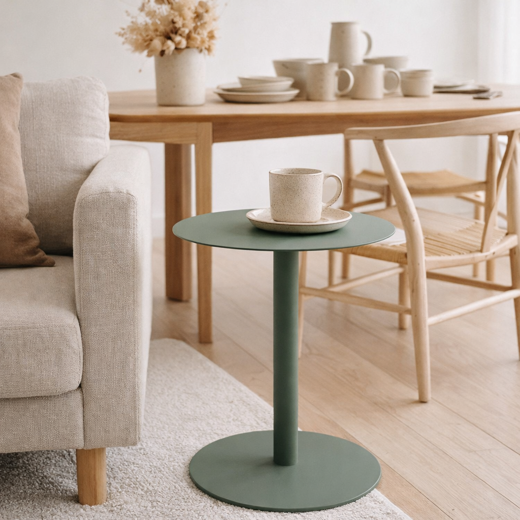 Table d'Appoint J-Line Ronde Métal Vert en situation