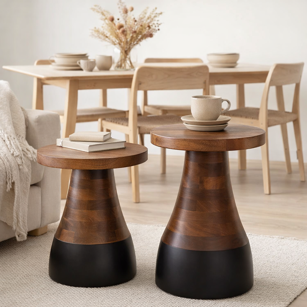 J-Line Set de 2 Tables d'Appoint Paro en Manguier Marron/Noir en situation
