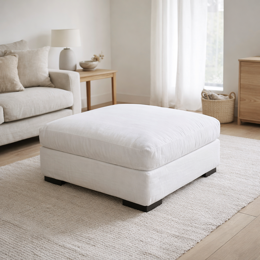 J-Line base Pouf Monaco Exclusive Cover - textile - blanc en situation