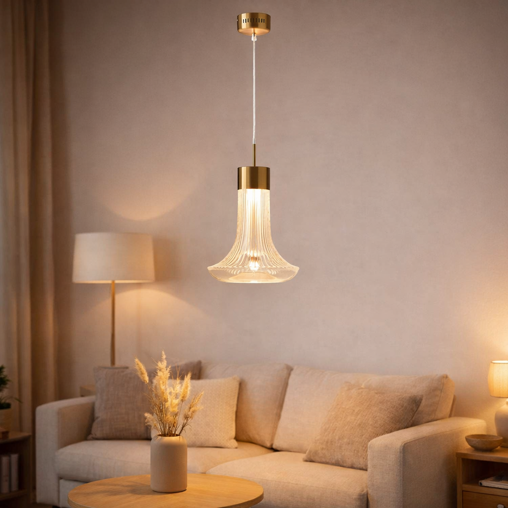 J-Line Lampe Suspendue LED Métal Doré Transparent en situation