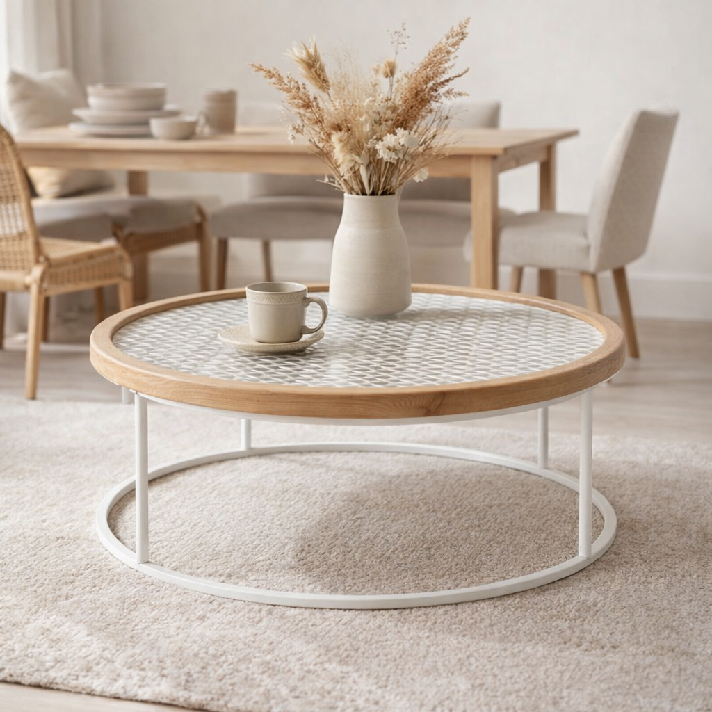 J-Line Table basse Epicéa Mati/Métal Naturel/Blanc en situation