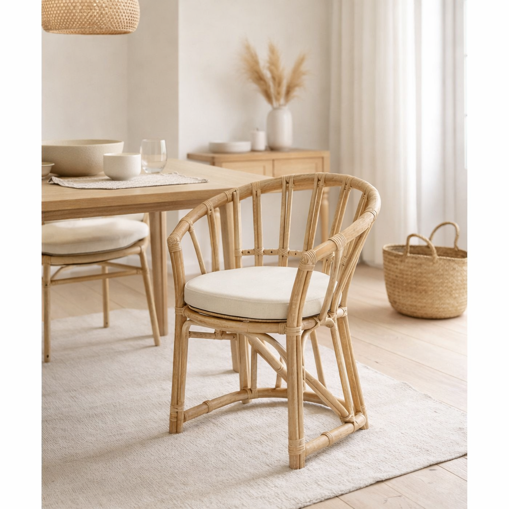 Chaise J-Line + coussin - jute/textile - naturel/blanc en situation