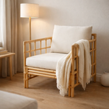 Fauteuil J-Line Elise + Kcoussin - rotin/textile - naturel/blanc en situation