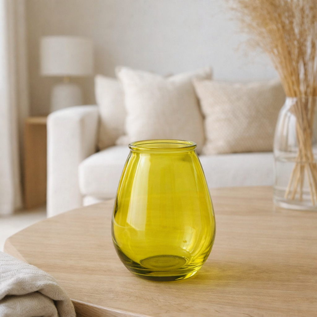 J-line Vaas Egg - Glas - Geel - Small - Ø 19 cm en situation