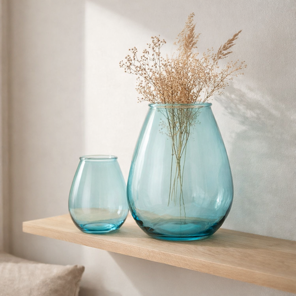 J-line vase œuf - verre - bleu - grand - Ø 29 cm en situation