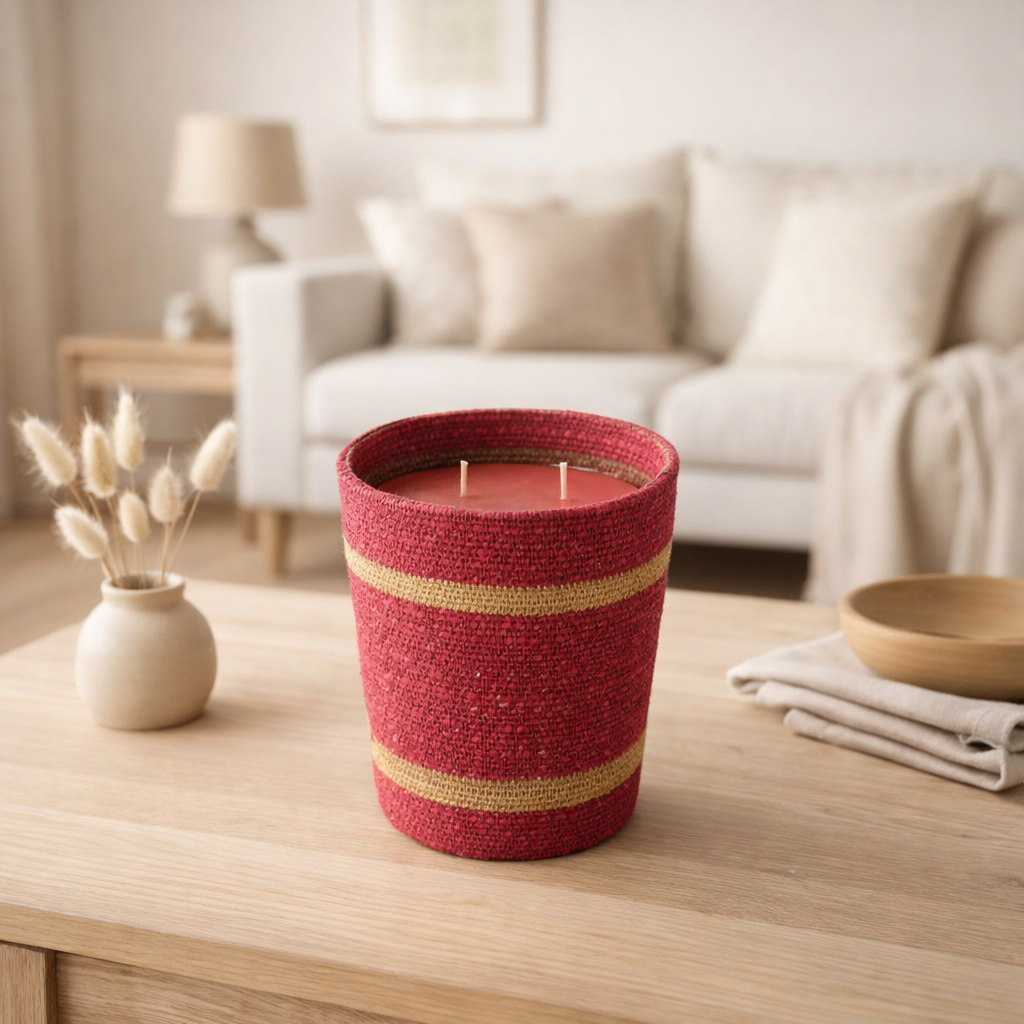 J-Line Bougie Parfumée Panier Cire Fuchsia Large - 75 Heures en situation