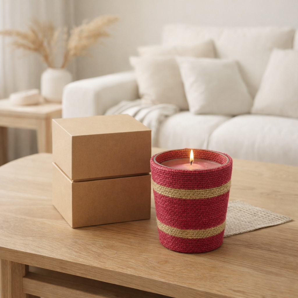 J-Line Bougie Parfumée Panier Cire Fuchsia Moyen -55 Heures en situation