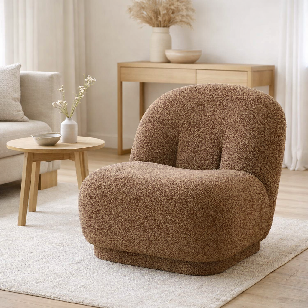 J-Line Canapé Teddy Boucle Marron en situation