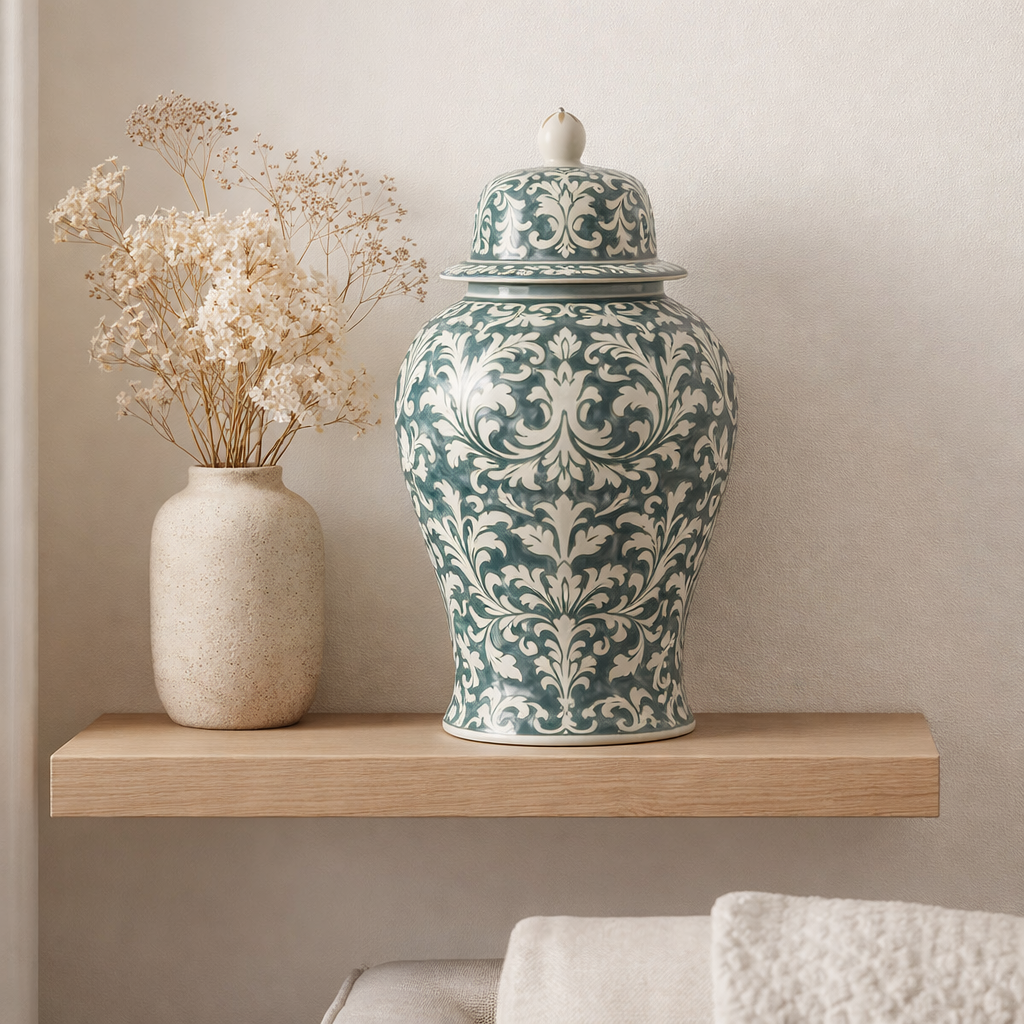 Vase J-Line Victoria Amphora - porcelaine - vert/blanc en situation