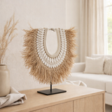 J-Line décoration Collier + Support Coquillages - joncs de mer - blanc -grand en situation