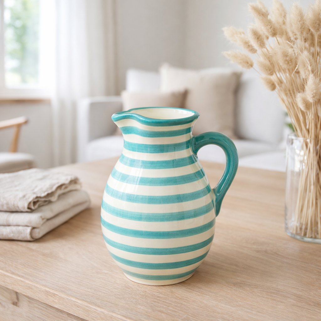 J-Line Jug Grenade Stripes - Ceramics - White / Aqua - Large en situation