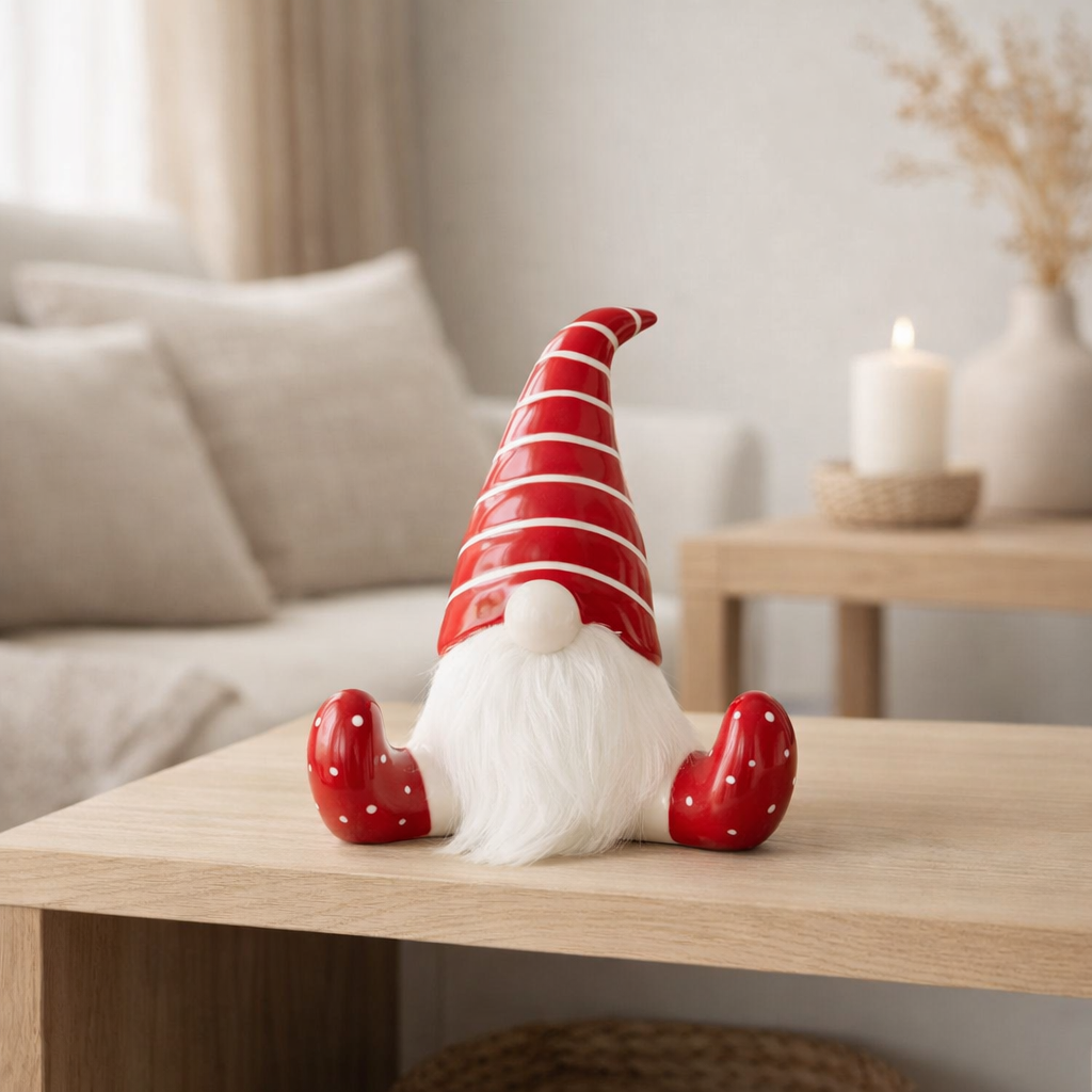 Figurines de Noël J-Line - céramique - rouge/blanc - moyen en situation