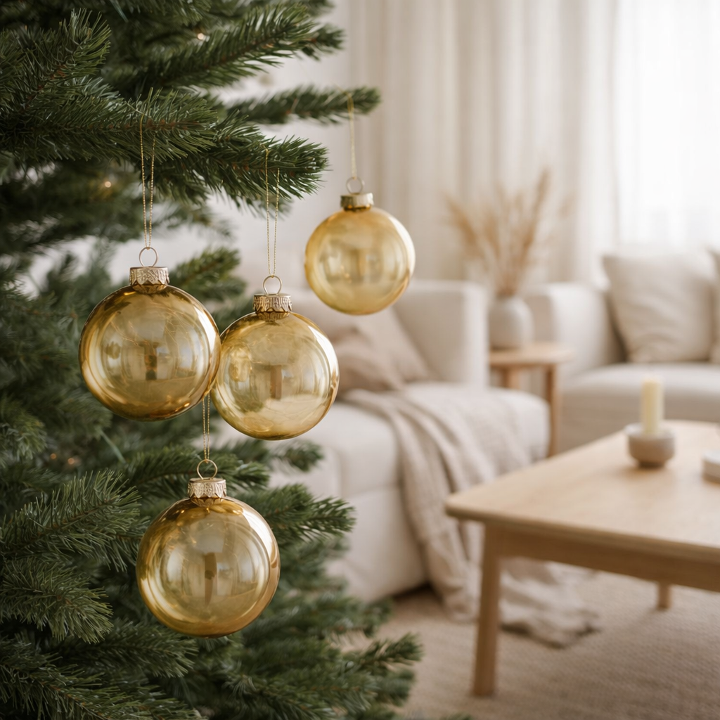 Boule de Noël J-Line Plain - verre - transparent/or - moyen - boîte de 4 en situation