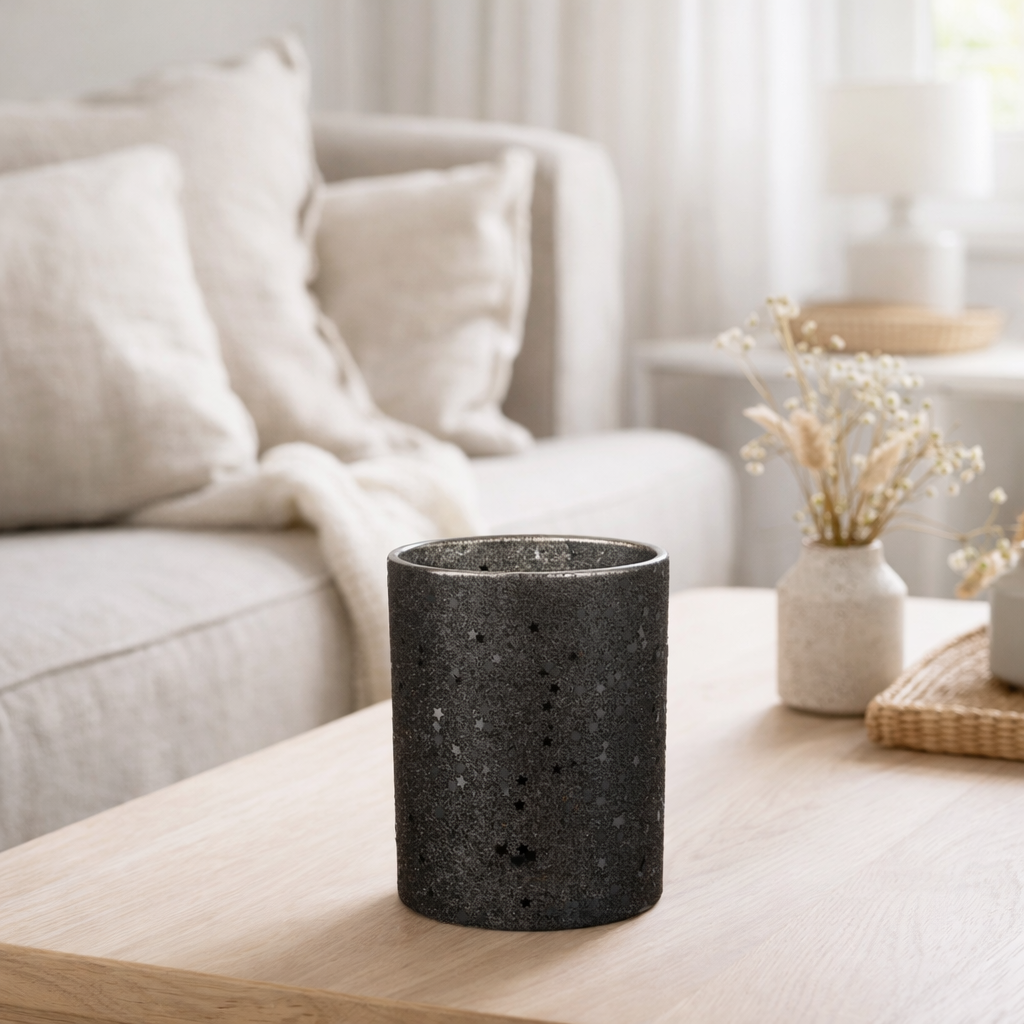 Bougeoir J-Line Stars - verre - noir en situation