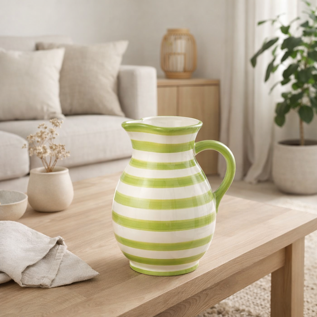 J-Line Jug Grenade Stripes - Ceramics - Blanc / Green - Medium en situation