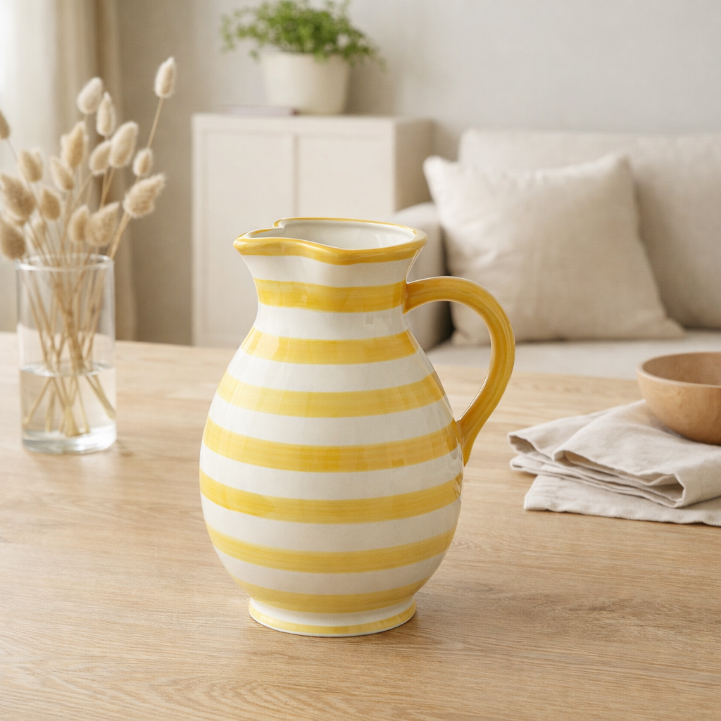 J-LIGNE JUG GRANADA Stripes - Céramique - Blanc / Jaune - Medium en situation