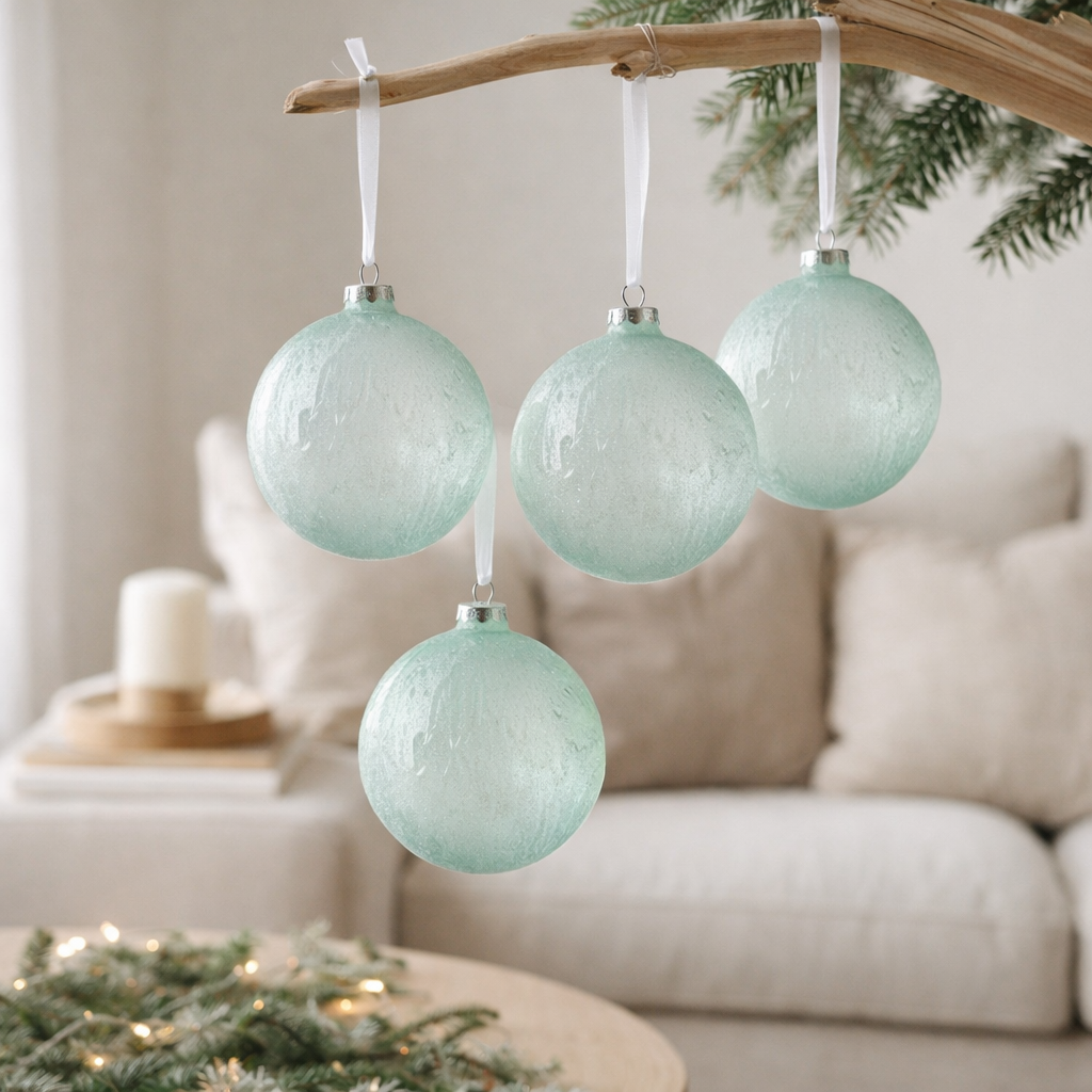 J -line Ball de Noël - verre - vert clair - grande - boîte de 4 en situation