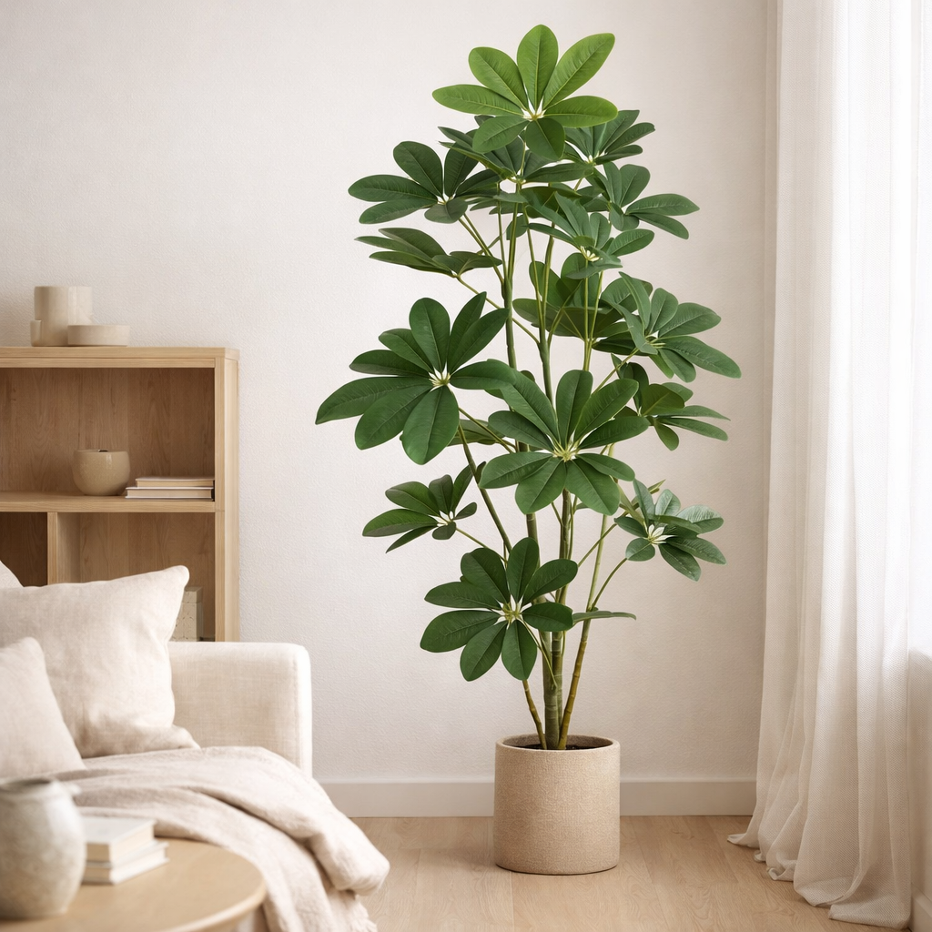 Arbre d'argent j-line en pot en plastique vert grand en situation