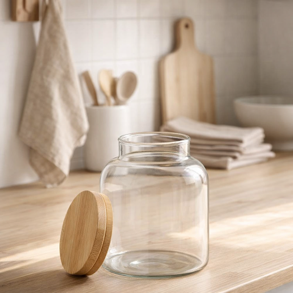 Pot de conservation J-Line Tom - verre/bambou - transparent/naturel - petit en situation