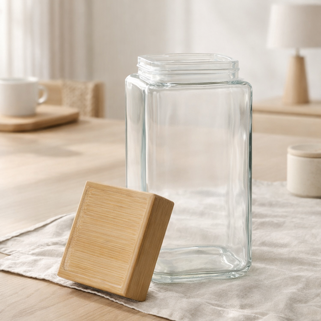 Pot de conservation J-Line Brad - verre/bambou - transparent/naturel - XL en situation