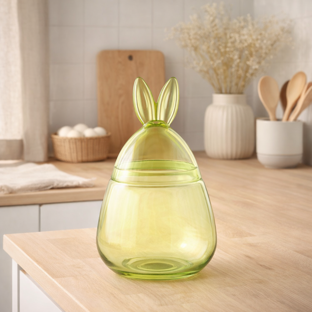 Pot de conservation J-Line Lapin - verre - vert - petit en situation