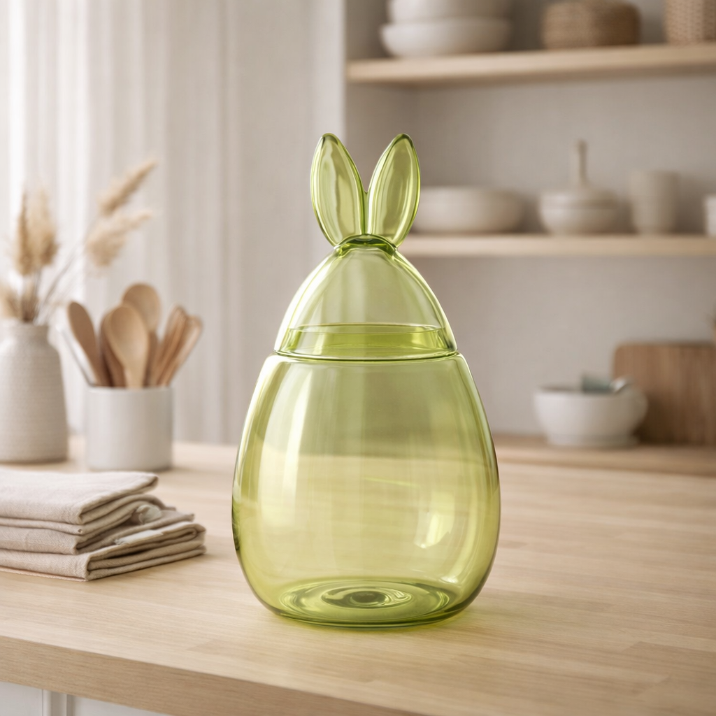 Pot de conservation J-Line Lapin - verre - vert - grand en situation
