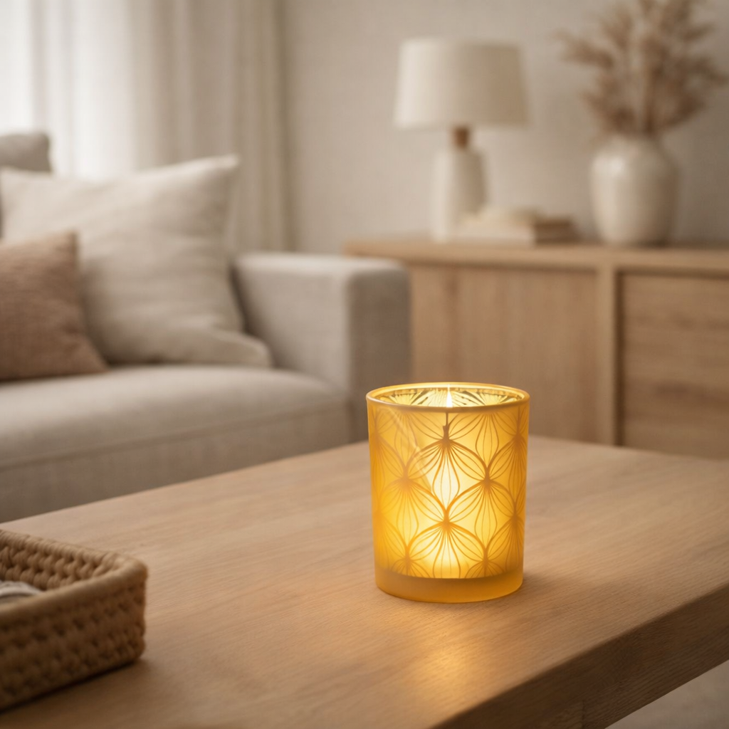 Lanterne J-Line Diamond Flowers - verre - jaune - moyen en situation