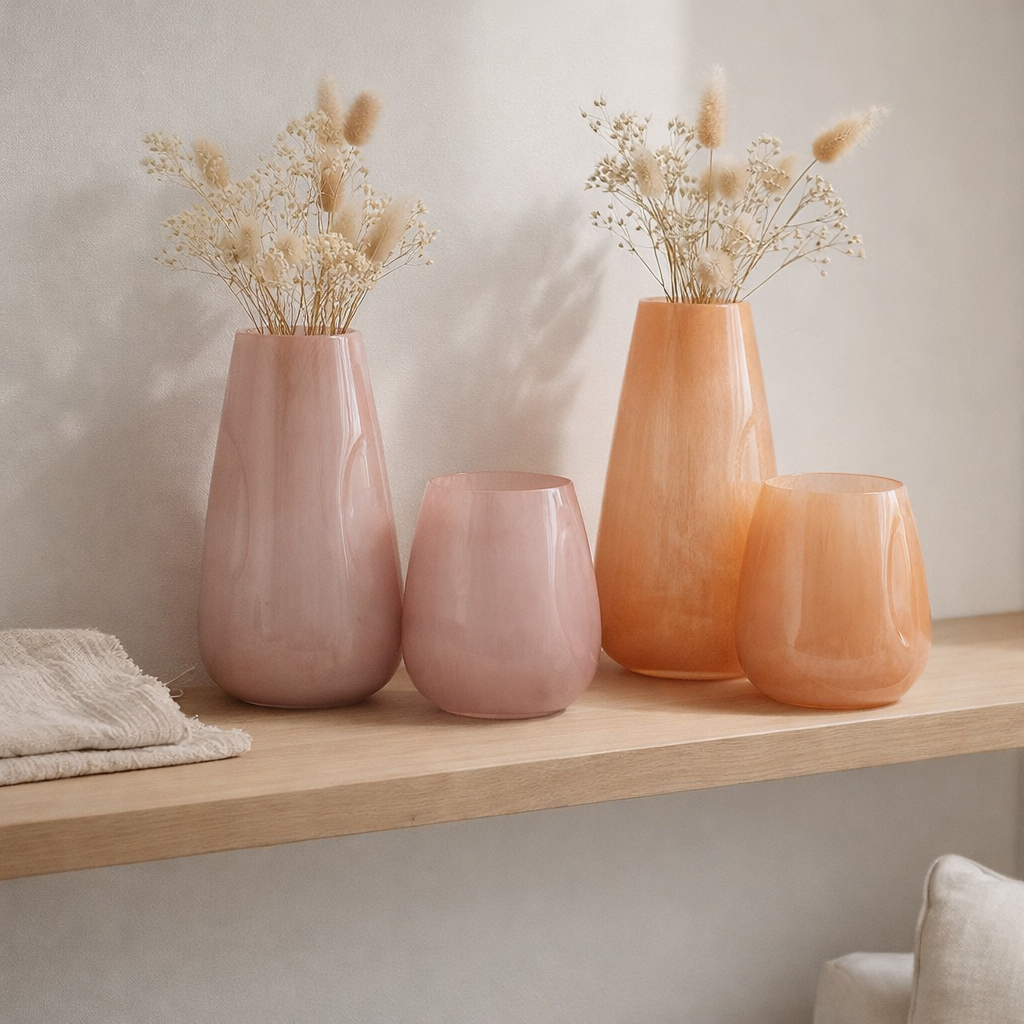 J -line Vase Bult - Glass - rose / orange - Grand - 2 pièces - 28 cm de haut en situation