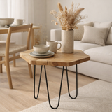 Table d'appoint J-Line hexagone - bois/métal - naturel - 2 pièces en situation