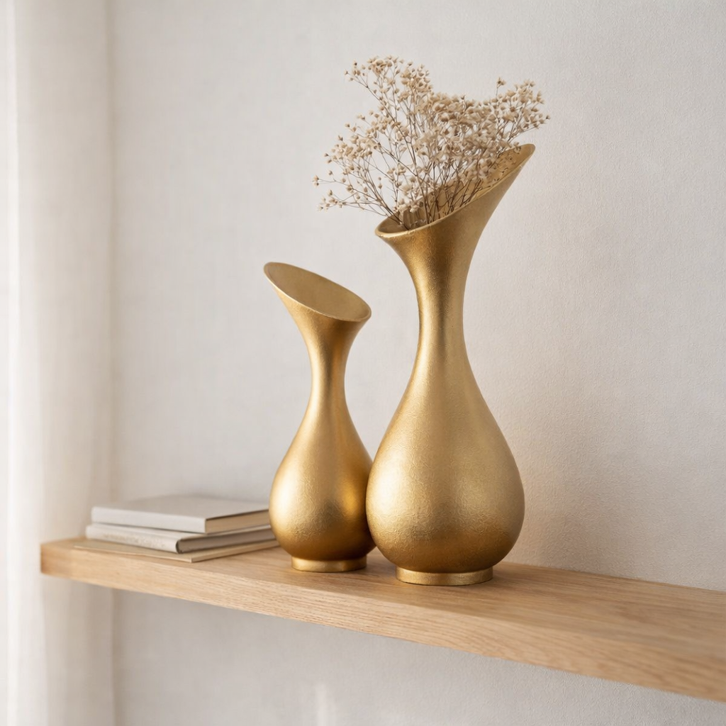 J -line vase olivia - aluminium - or - petit - 45 cm de haut en situation