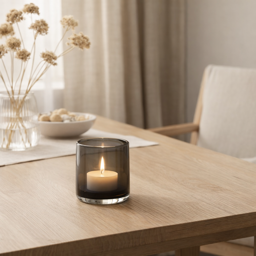 J -Liline Tealight Holder Rond - Verre - fumée en situation