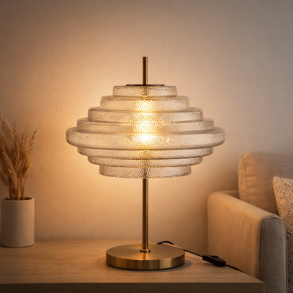 Lampe de table J -line translucide - métal / verre - Gold - Lights LED en situation