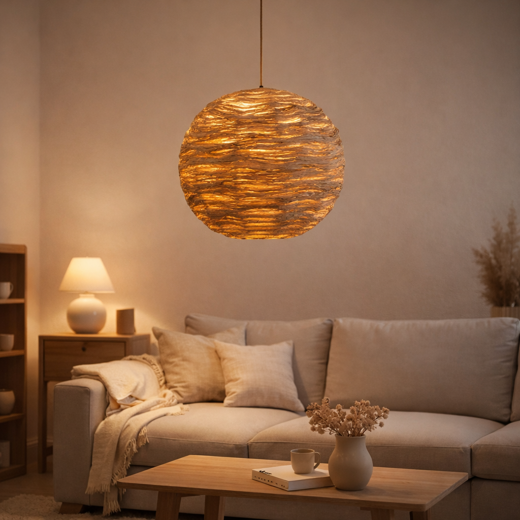 Lampe suspendue J-Line Ball Banana Leaves - jute - naturel - grande en situation