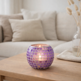 Bougeoir J-Line Mosaic Round - verre - violet - grand en situation