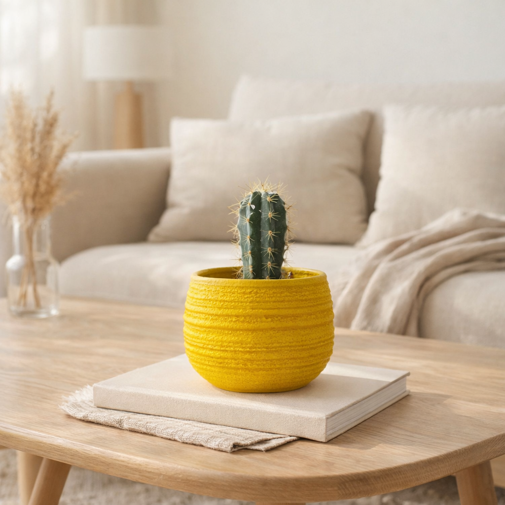 J -line Flowerpot Fiesta - Céramique - Jaune - Small - Ø 14 cm en situation