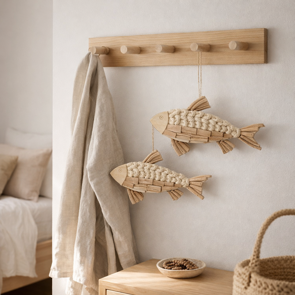 J-Line Hanger Vis - hout - naturel - grand en situation