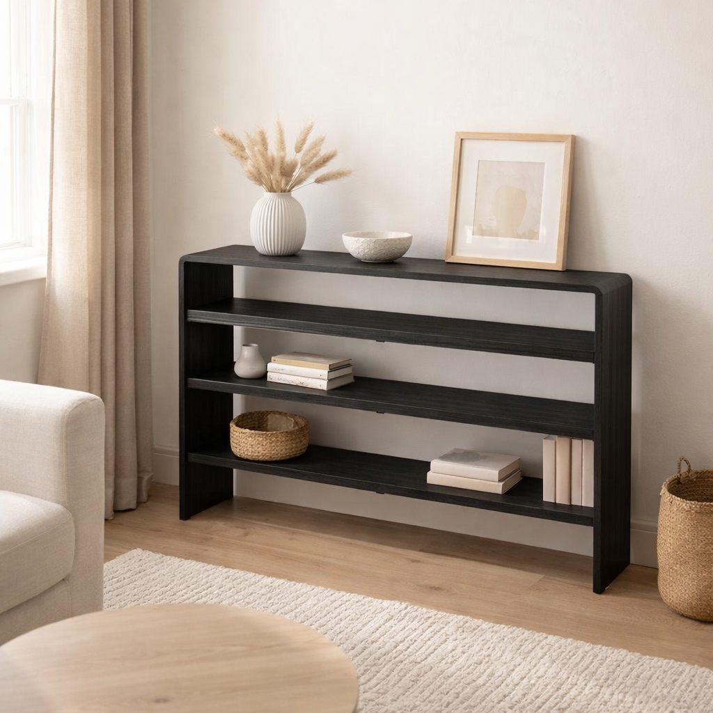 Console J-Line avec étagère - bois - noir - lot de 2 en situation