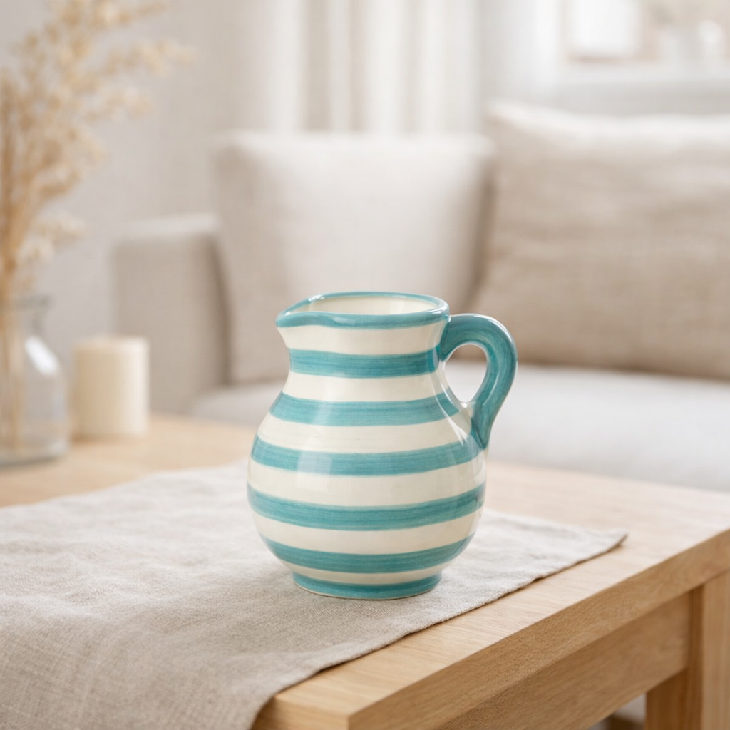 J-Line Jug Grenade Stripes - Ceramics - White / Aqua - Small en situation