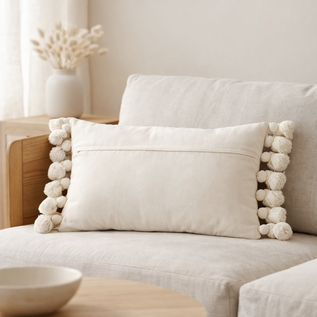 Coussin J-Line Pompon - coton - blanc en situation