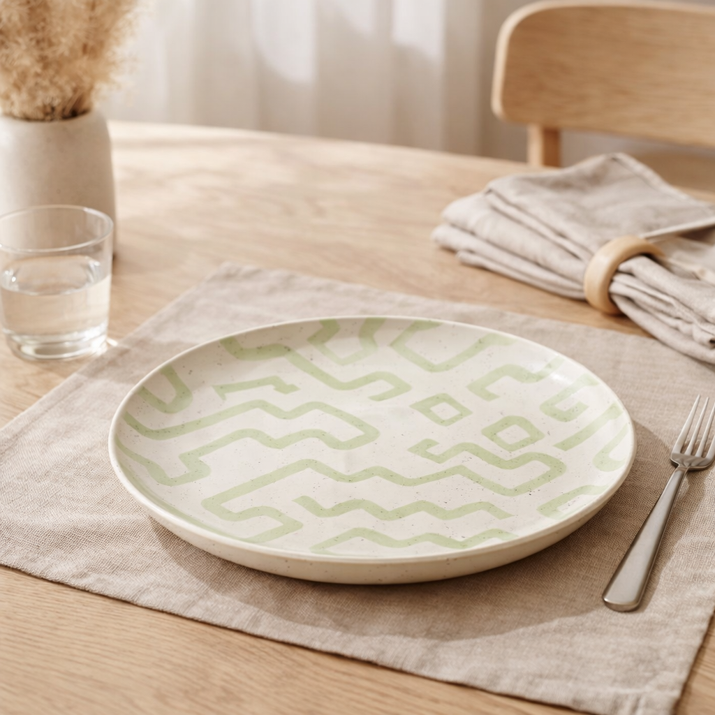 Assiette J-Line Pattern - porcelaine - vert - grande en situation
