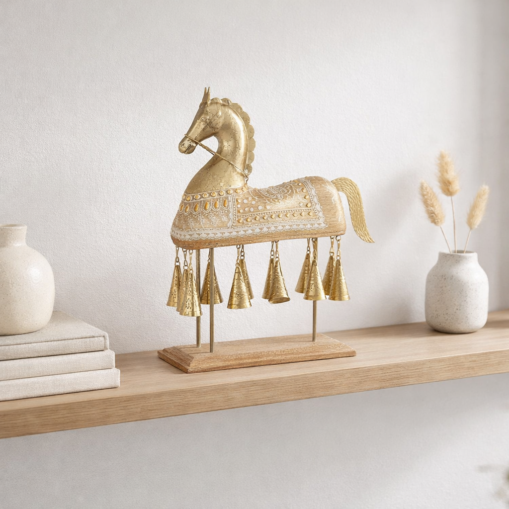 J -Liline Decoration Horse Call - Bois / Fer - Natural / White en situation