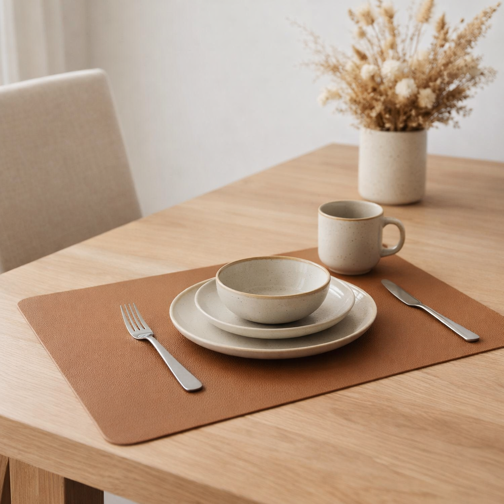 J-Line Set de table rectangulaire - plastique - cognac en situation