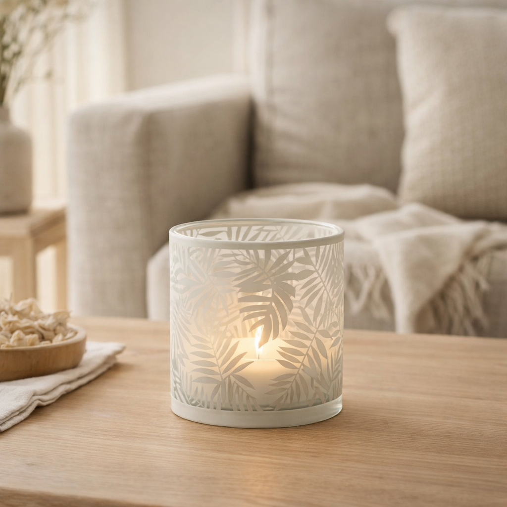 Lanterne J-Line Feuilles - verre - blanc - grande en situation