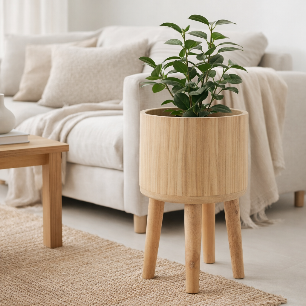 J -Line Flower Pots Classic - Wood - Natural - 3 pièces - Ø 27 cm en situation