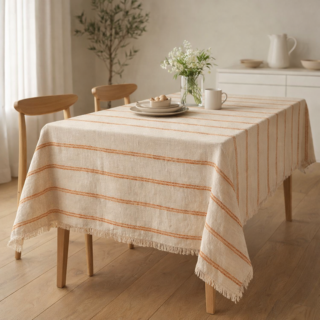 Rayures en j-line lin / coton beige / rouille en situation