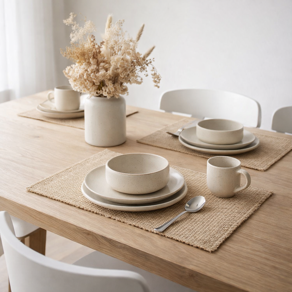 Set de table J-Line Rectangle - jute - naturel en situation